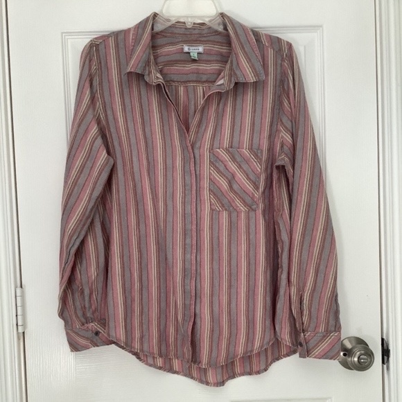 Susina Striped Long Sleeve Button-Down Shirt in Raisin Size L NEW NO TAGS OTHER - Picture 1 of 10